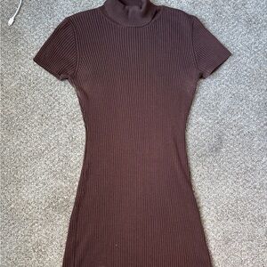 Moda International Chocolate Ribbed Mini Dress
